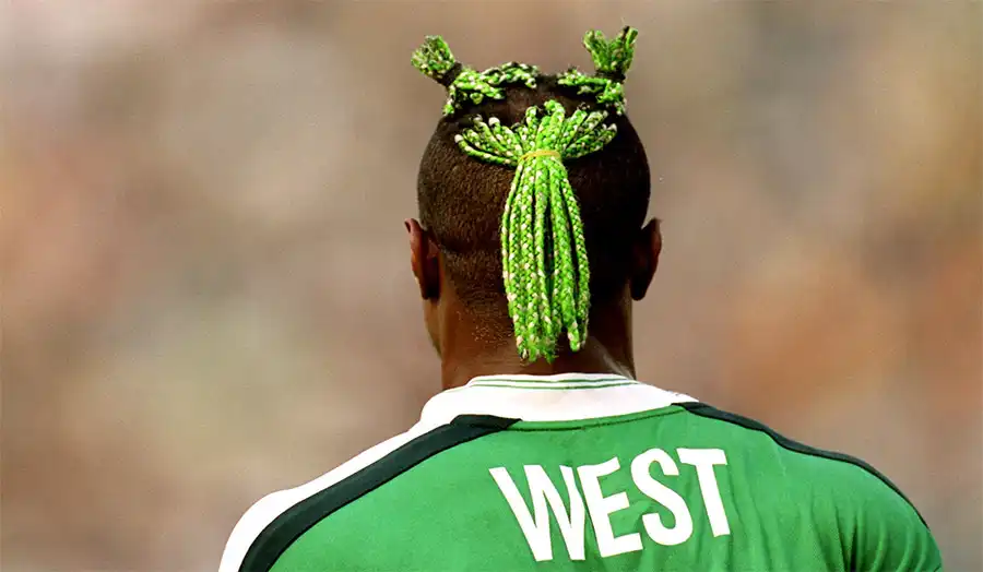 Taribo West with his signature green braided hairstyle