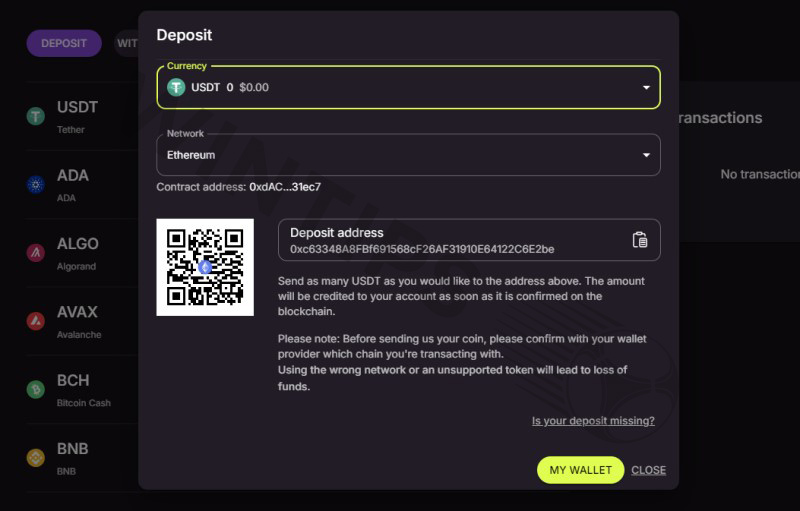 Get the cryptocurrency wallet address