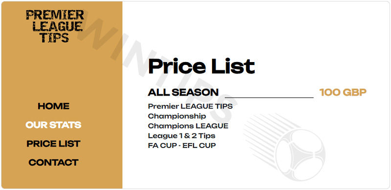Football tips page cost on Premierleaguetips