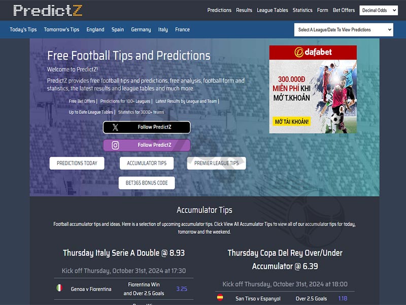 Evaluation of the Predictz tips website interface