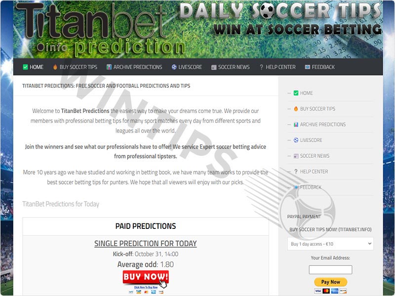 Review of Titanbet tips website interface
