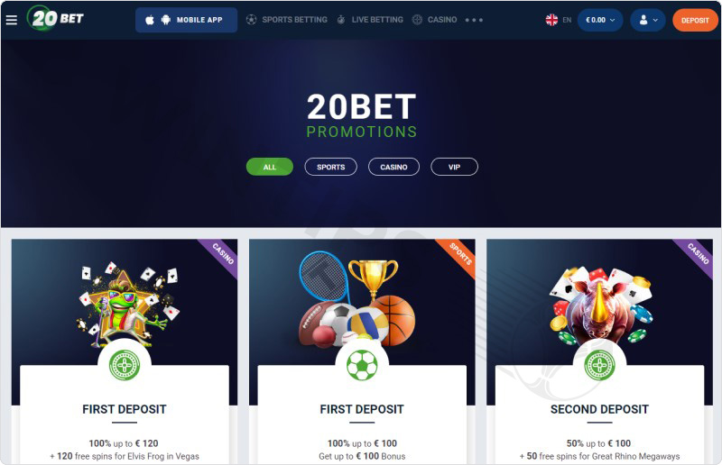 20bet offers many attractive Promotions for all members