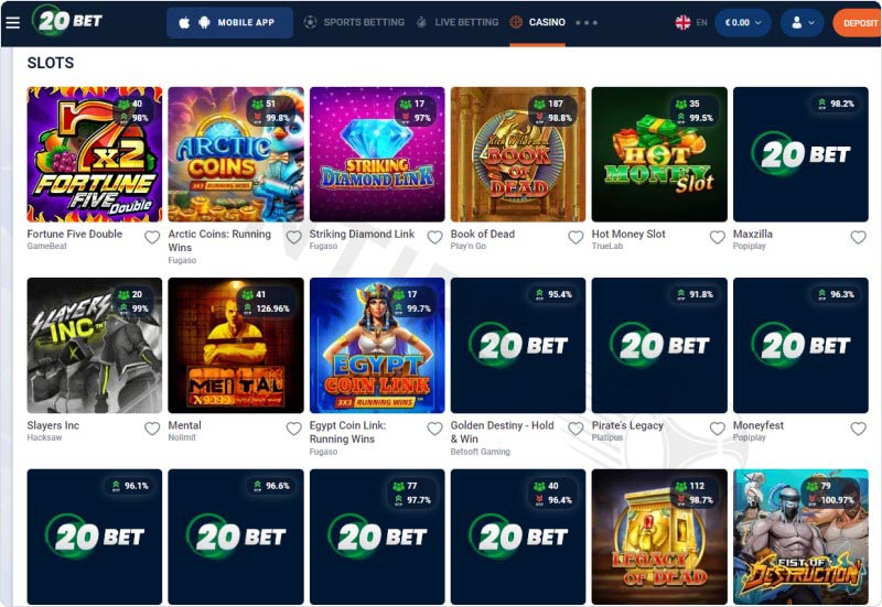 Slot games at 20Bet online casino