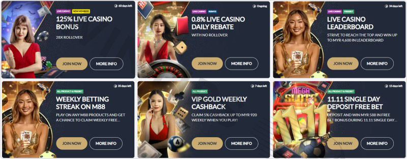 M88 offers promotions for each Casino game