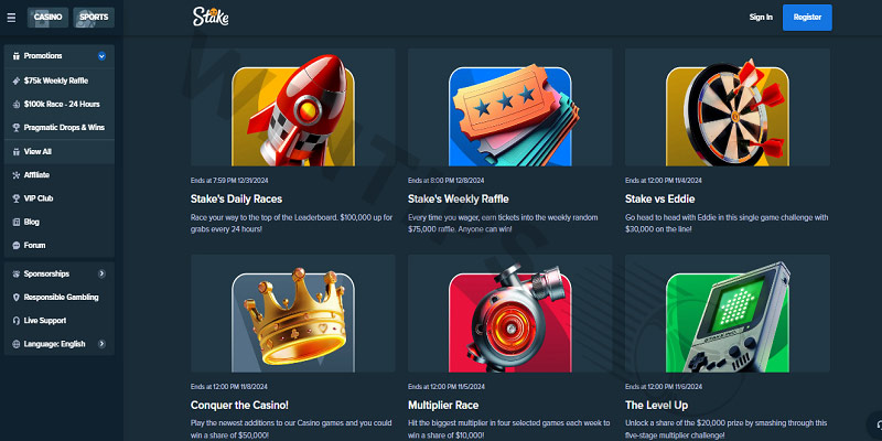 Casino promotions at Stake bookmaker