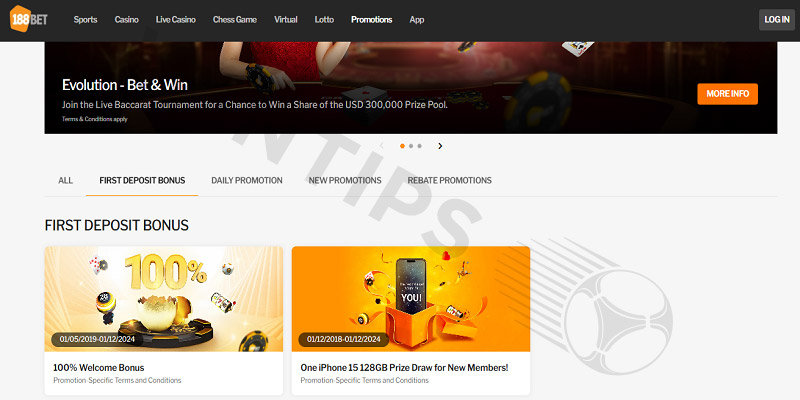 First deposit promotion at 188bet bookmaker