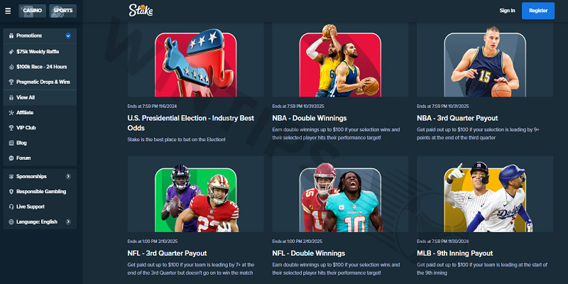 Sports Promotions at Stake Bookmaker