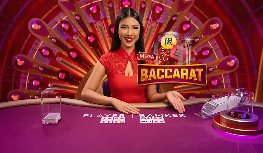 A typical baccarat card game table layout featuring Player and Banker hands