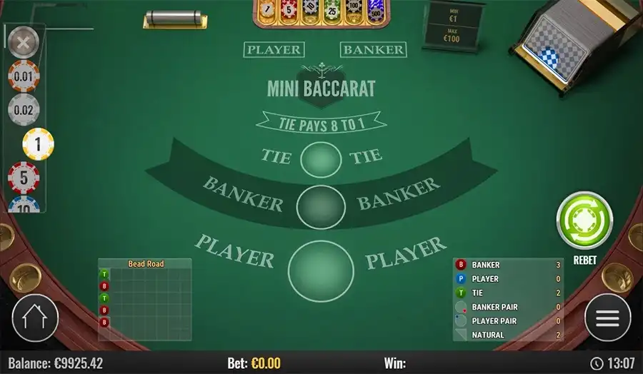 Mini Baccarat table with fast-paced gameplay and small table setup