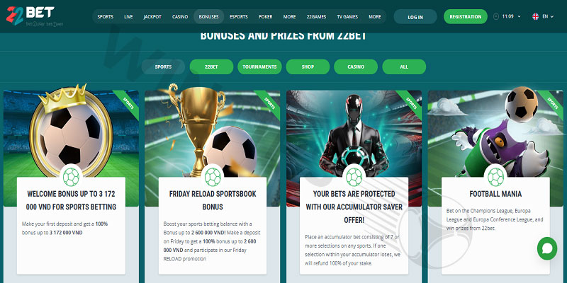 Attractive promotions 22bet sports