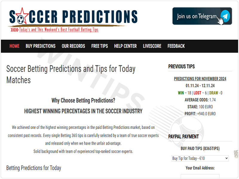 Bet365tips football tips page interface review