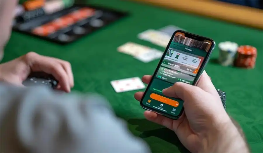 Player organizing bankroll before playing Baccarat at a casino table