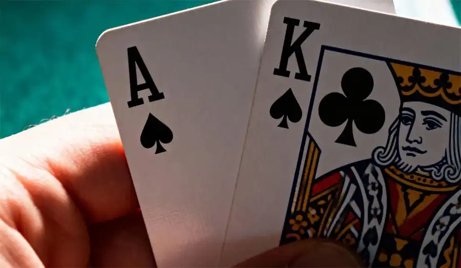 Ace and king blackjack hand close up