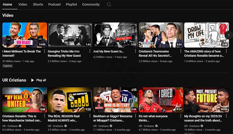 Does Cristiano Ronaldo have a youtube channel​?