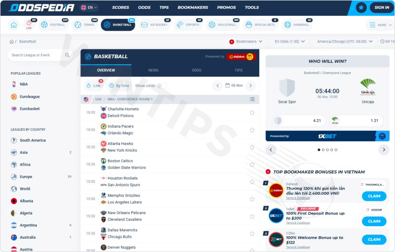 Oddspedia - Top basketball prediction sites