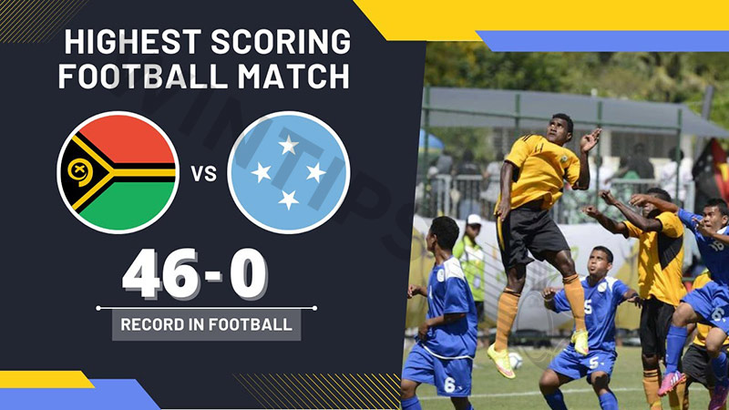 Highest scoring soccer game: Vanuatu 46-0 Micronesia (2015)