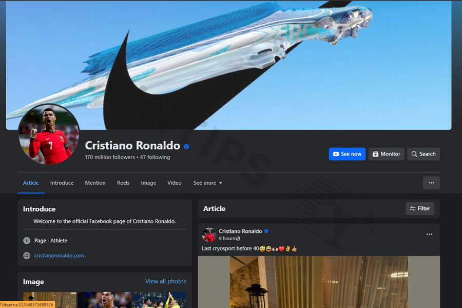 Ronaldo’s Facebook page is the most-followed page among all athletes, with 170 million followers