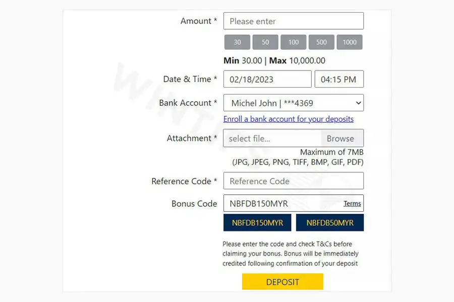 Select the amount you want to deposit into your account