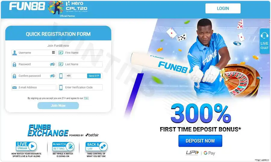 Fill in all the information to register for a betting account