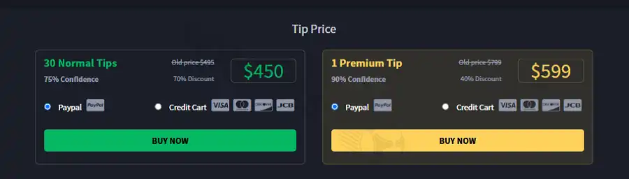 Premiumsoccertips is paid per package, no free tips