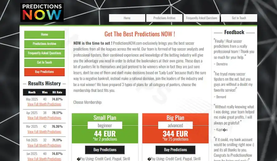PredictionsNow.com is easy to use, fast loading, clear content, good support for bettors