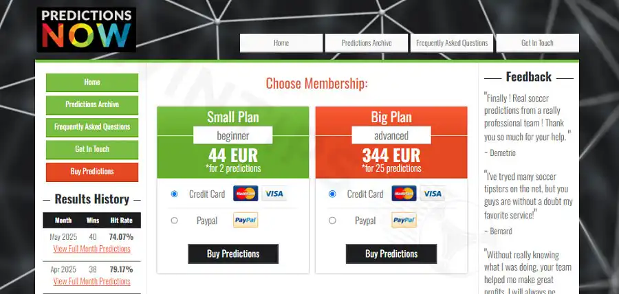PredictionsNow is expensive but reasonable thanks to quality tips and transparent winning rates