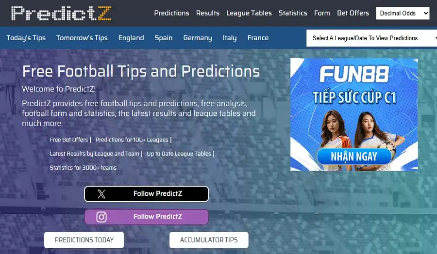 PredictZ - Odds and accumulator bets based on performance statistics