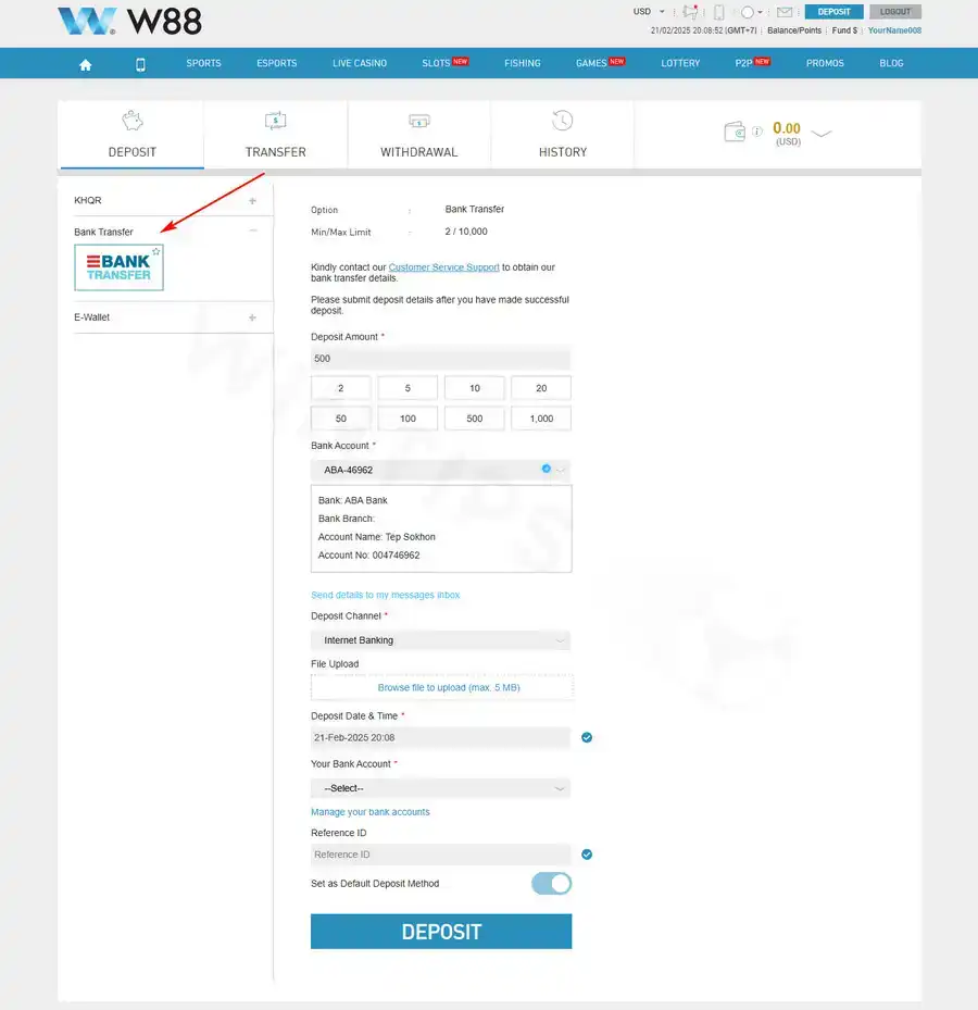 Deposit money into your football betting account