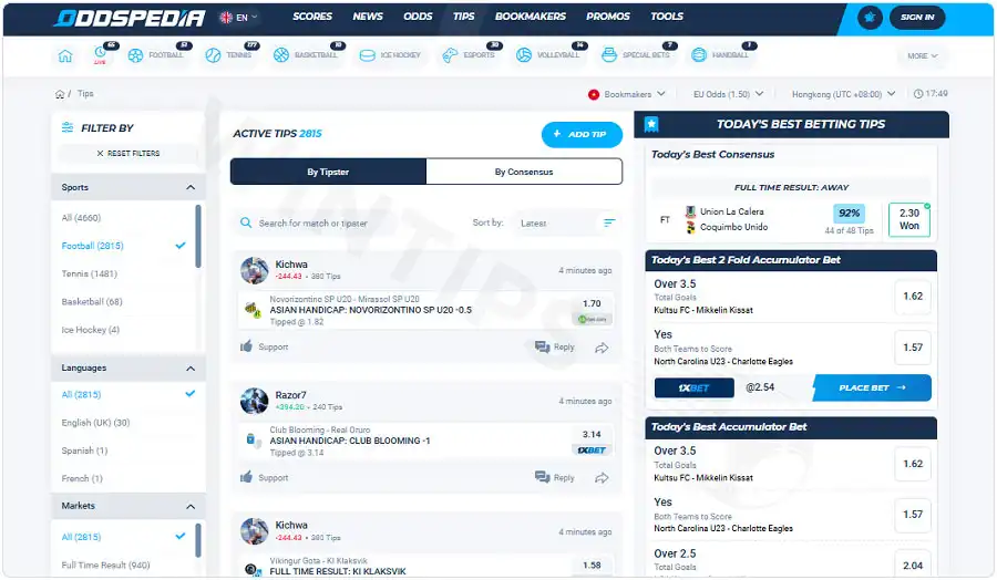 Oddspedia - A versatile platform to look up, compare 1X2 odds in real time and identify profitable odds