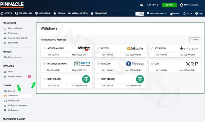 Select Withdrawal and transaction format