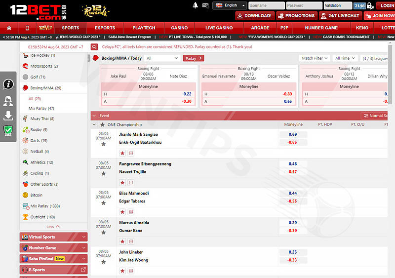 12BET - Safe boxing betting site, lots of promotions