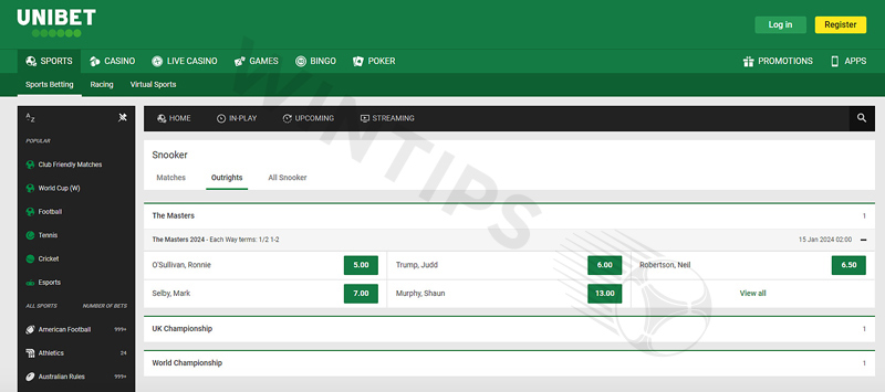 Unibet Snooker Betting Sites interface is perfectly reviewed