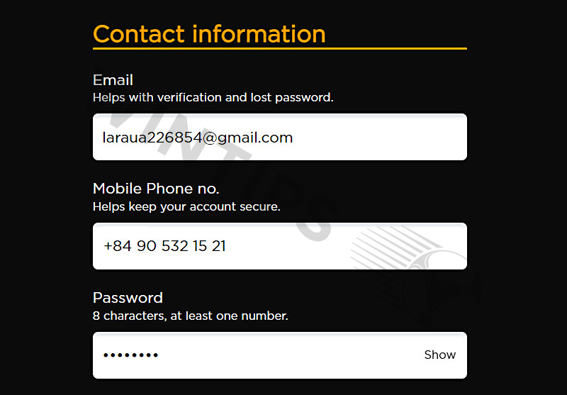 Fill in personal information