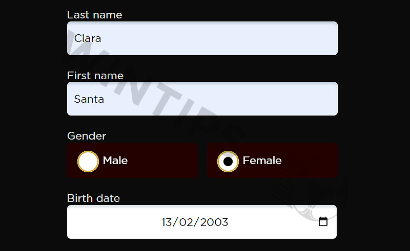 Fill in the player's personal information