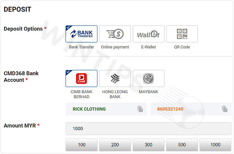 Deposit CMD368 via Internet Banking