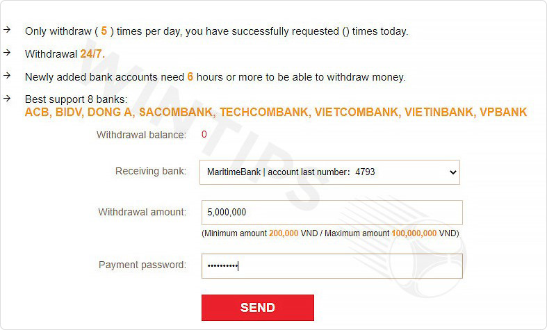 Fill in the Withdrawal information in the form