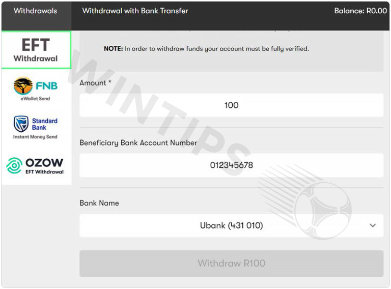 Select the Withdrawal form and fill in the amount you want to withdraw