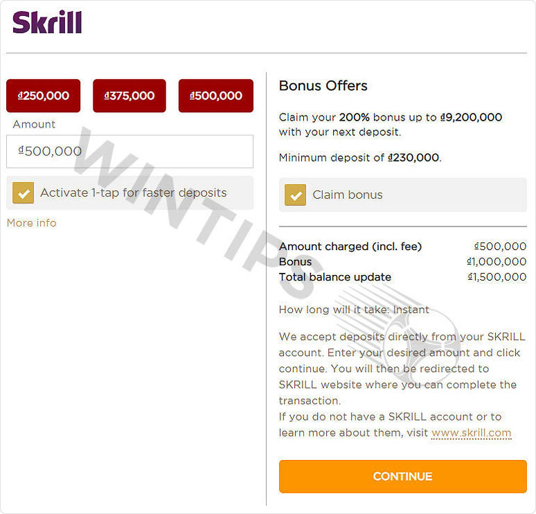 Deposit with Skrill