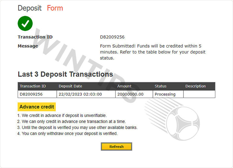 Complete the deposit order