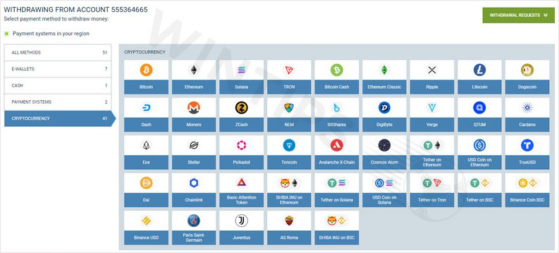 1XBET withdrawals via CRYPTOCURRENCY