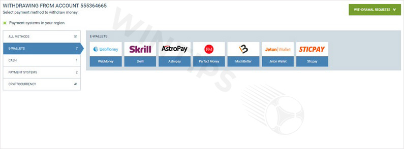 1XBET withdrawals via E-WALLETS
