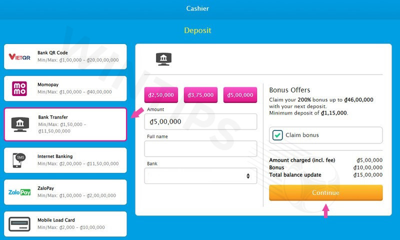 Choose a deposit method