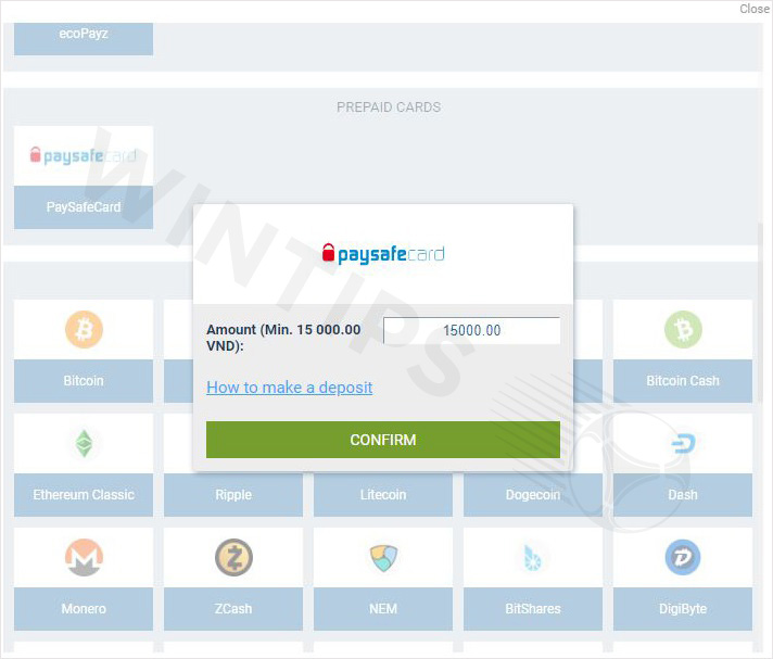 Choose the form of transaction with PaySafeCard