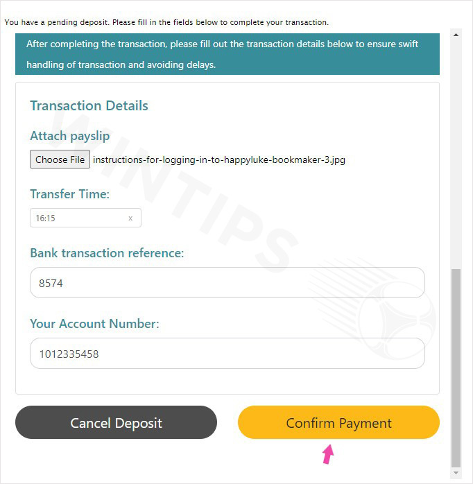 Fill in the deposit information