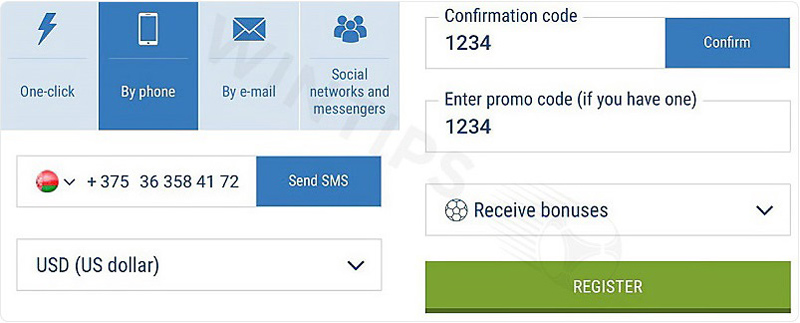 Register 1XBET on your phone with By phone