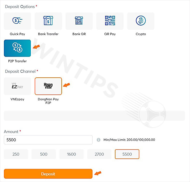 Deposit via P2P Transfer