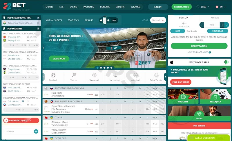 22bet - Sport betting sites Chile