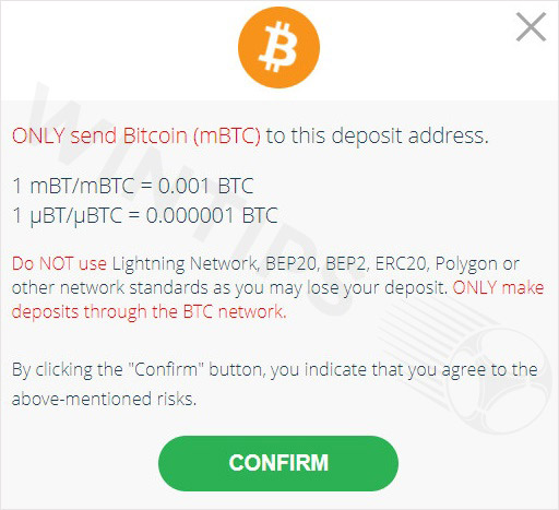 Select Deposit via Bitcoin