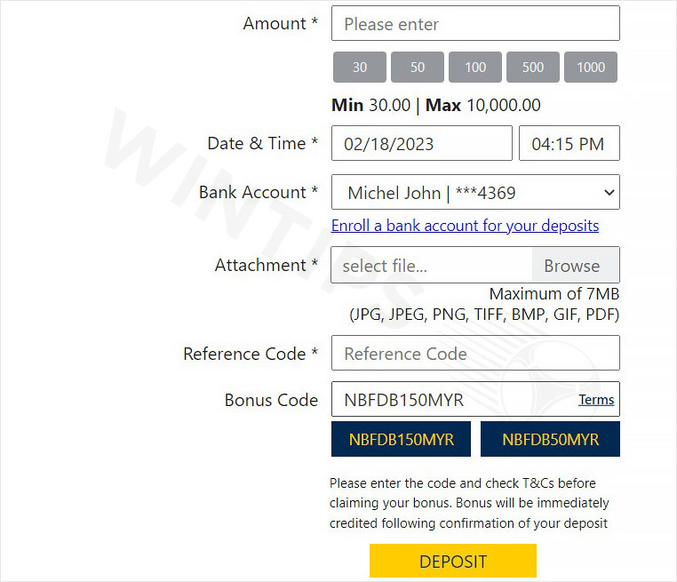 Select the amount you want to deposit into your account