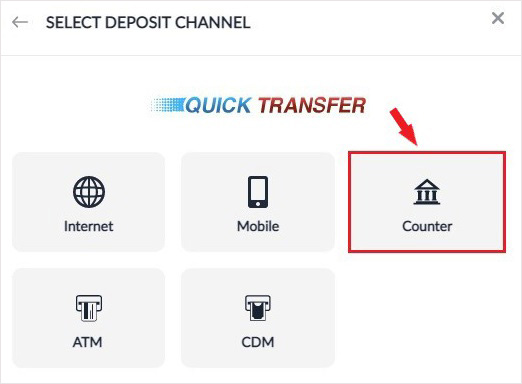 Continue to choose cash transfer at the counter